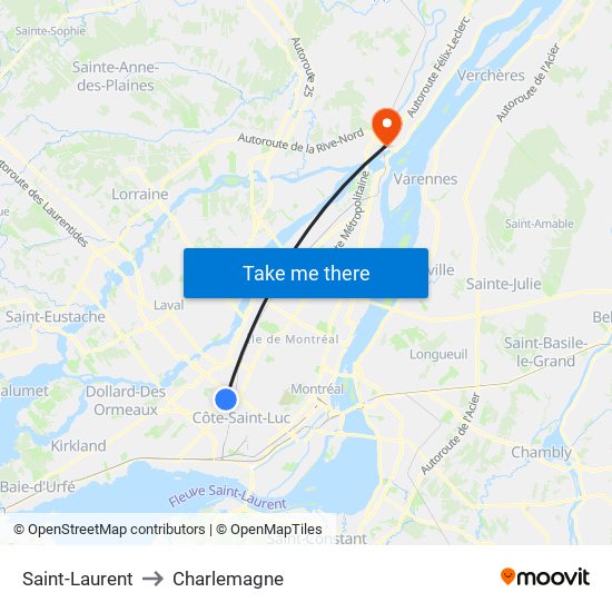 Saint-Laurent to Charlemagne map