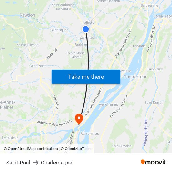 Saint-Paul to Charlemagne map