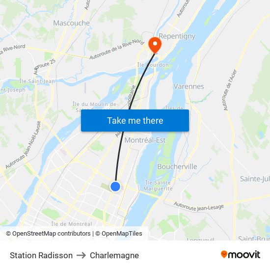 Station Radisson to Charlemagne map