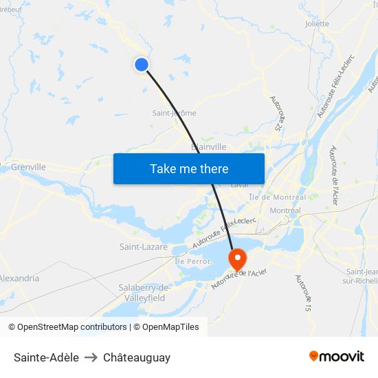 Sainte-Adèle to Châteauguay map