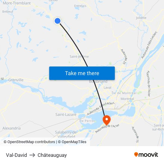 Val-David to Châteauguay map