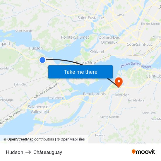 Hudson to Châteauguay map