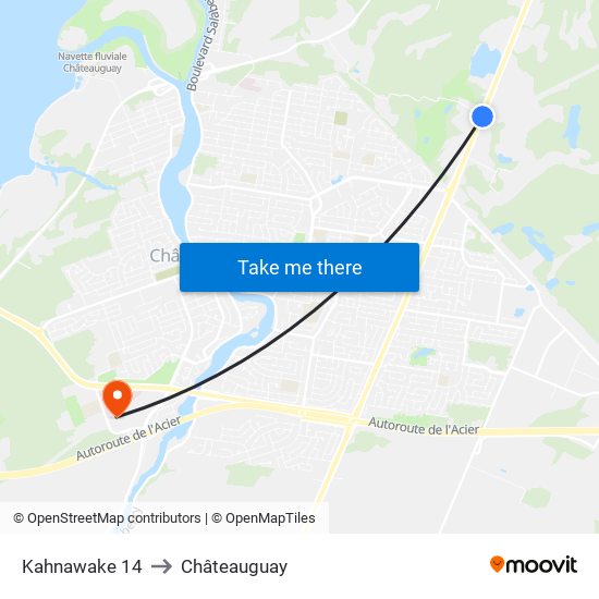 Kahnawake 14 to Châteauguay map