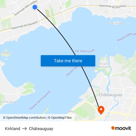 Kirkland to Châteauguay map