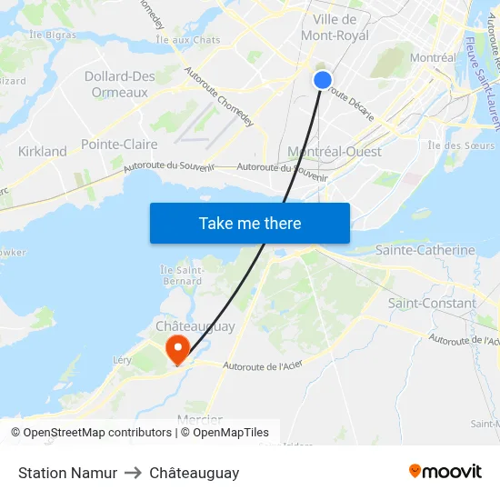 Station Namur to Châteauguay map