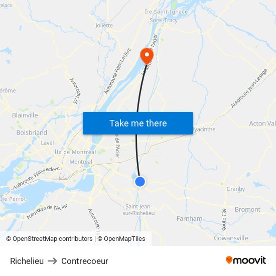 Richelieu to Contrecoeur map