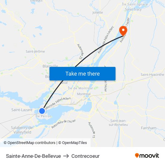 Sainte-Anne-De-Bellevue to Contrecoeur map