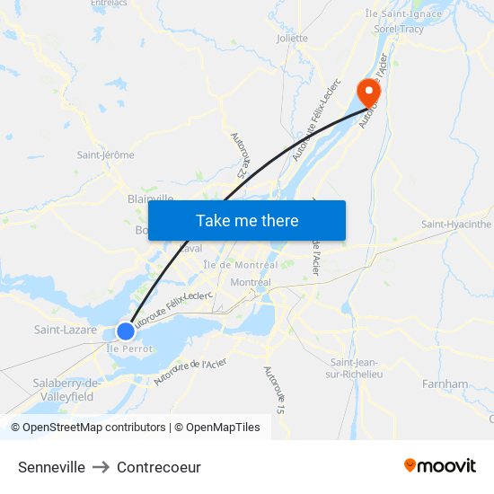 Senneville to Contrecoeur map