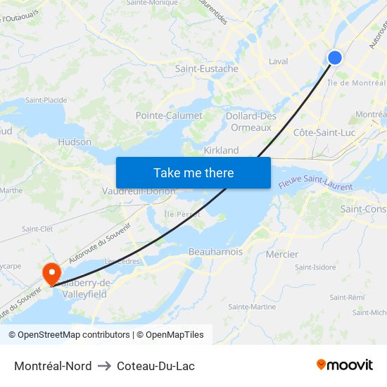 Montréal-Nord to Coteau-Du-Lac map