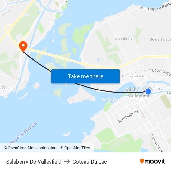 Salaberry-De-Valleyfield to Coteau-Du-Lac map