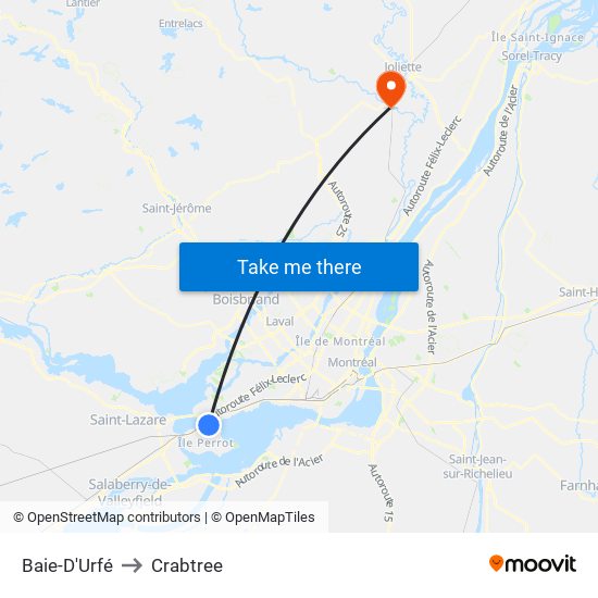 Baie-D'Urfé to Crabtree map