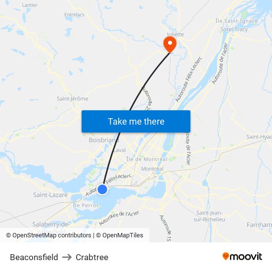 Beaconsfield to Crabtree map