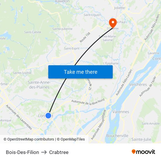 Bois-Des-Filion to Crabtree map