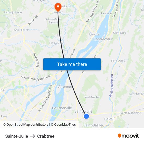 Sainte-Julie to Crabtree map