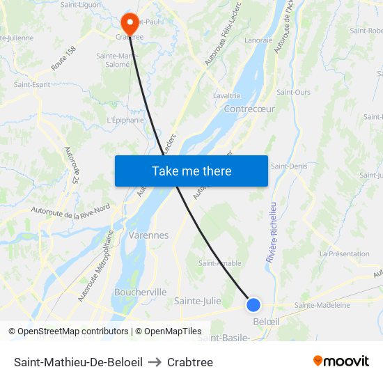 Saint-Mathieu-De-Beloeil to Crabtree map