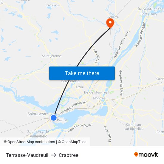 Terrasse-Vaudreuil to Crabtree map