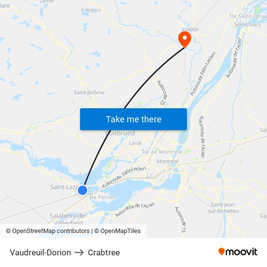 Vaudreuil-Dorion to Crabtree map