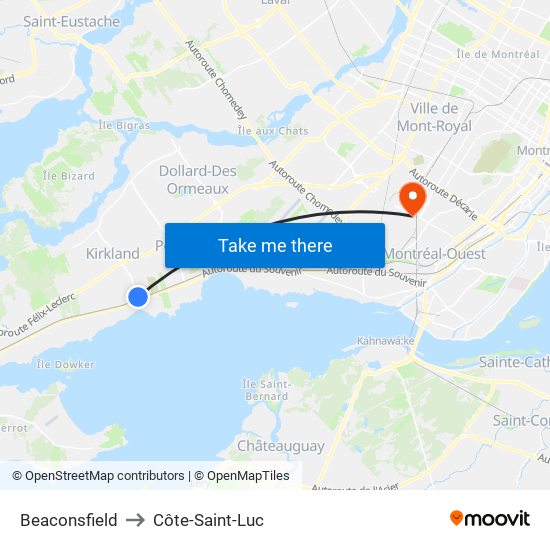 Beaconsfield to Côte-Saint-Luc map