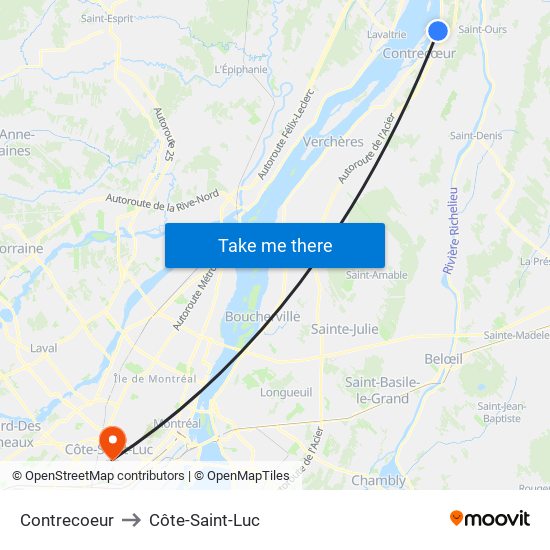 Contrecoeur to Côte-Saint-Luc map