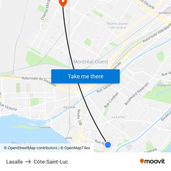 Lasalle to Côte-Saint-Luc map