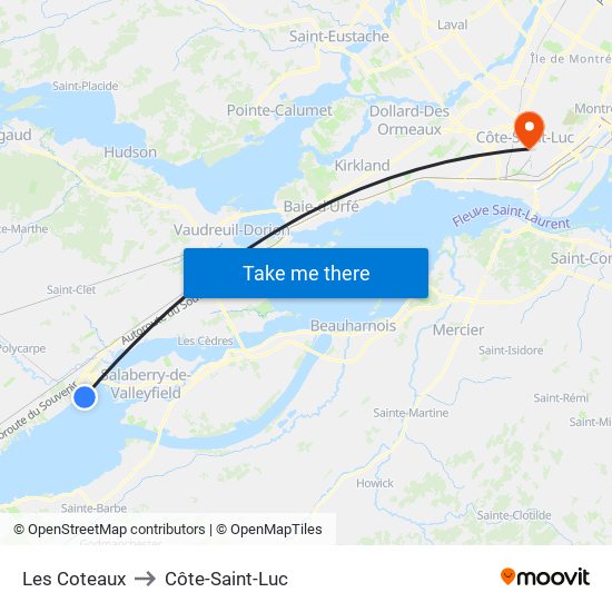 Les Coteaux to Côte-Saint-Luc map