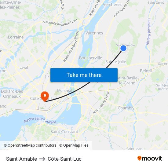 Saint-Amable to Côte-Saint-Luc map