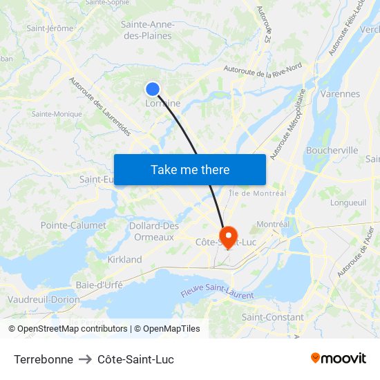 Terrebonne to Côte-Saint-Luc map