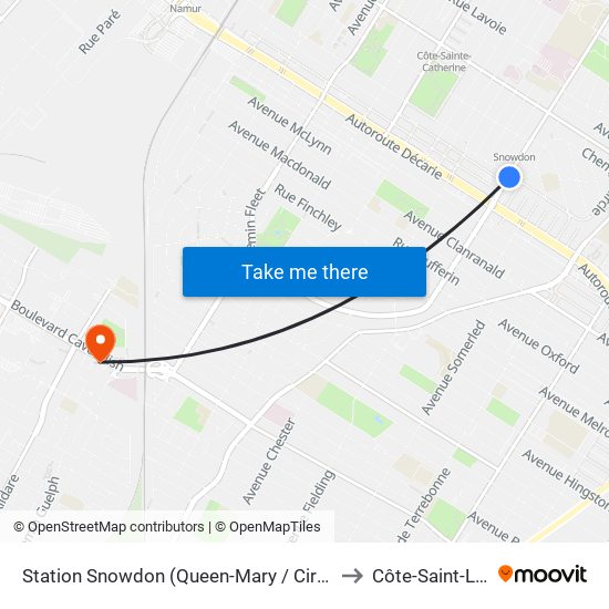 Station Snowdon (Queen-Mary / Circle) to Côte-Saint-Luc map