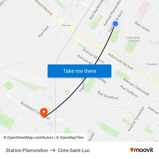 Station Plamondon to Côte-Saint-Luc map