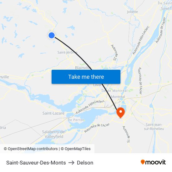 Saint-Sauveur-Des-Monts to Delson map