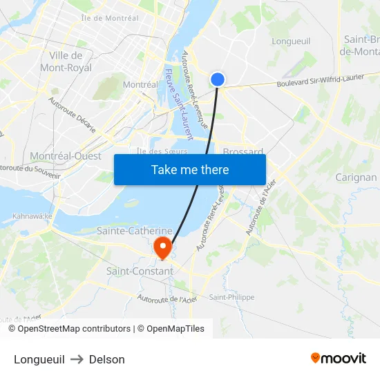 Longueuil to Delson map