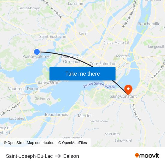 Saint-Joseph-Du-Lac to Delson map