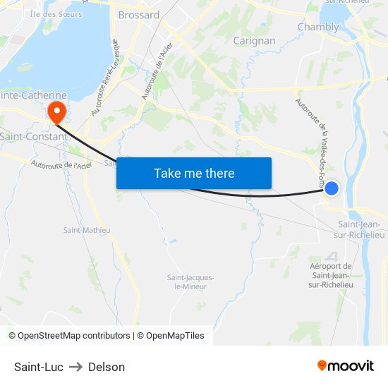 Saint-Luc to Delson map