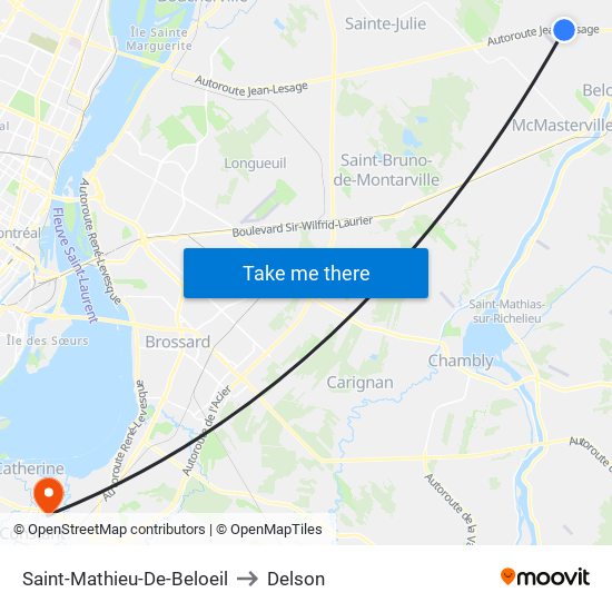 Saint-Mathieu-De-Beloeil to Delson map