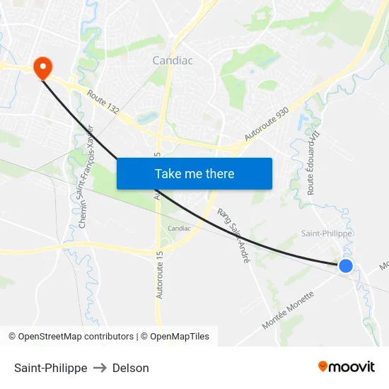 Saint-Philippe to Delson map
