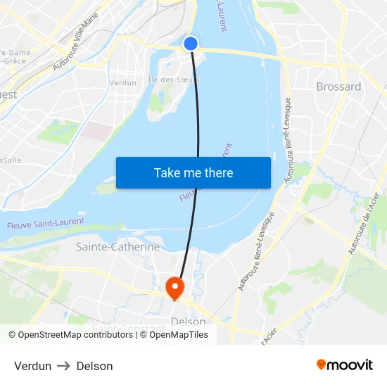 Verdun to Delson map