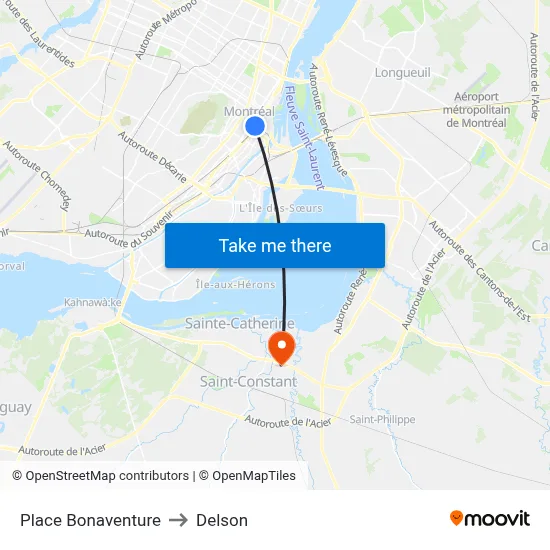 Place Bonaventure to Delson map