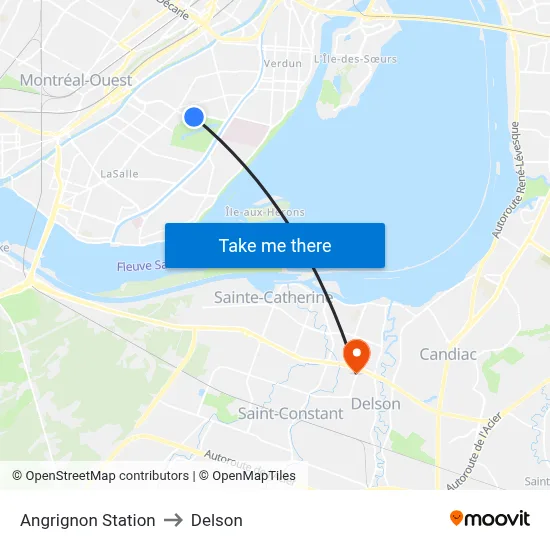 Angrignon Station to Delson map
