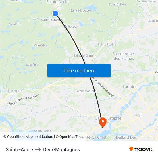 Sainte-Adèle to Deux-Montagnes map