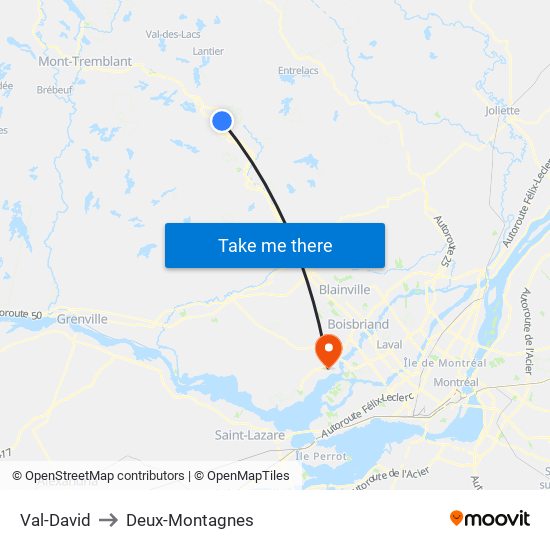 Val-David to Deux-Montagnes map