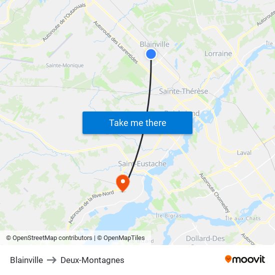 Blainville to Deux-Montagnes map