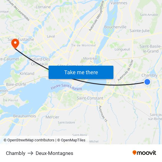 Chambly to Deux-Montagnes map