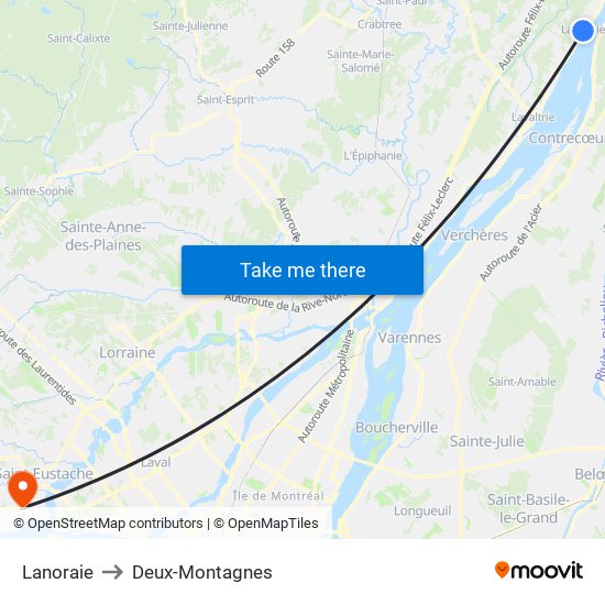 Lanoraie to Deux-Montagnes map