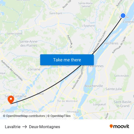 Lavaltrie to Deux-Montagnes map