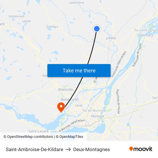 Saint-Ambroise-De-Kildare to Deux-Montagnes map