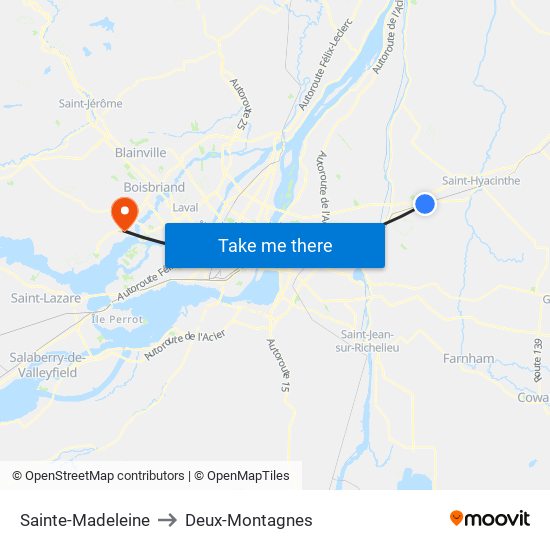 Sainte-Madeleine to Deux-Montagnes map