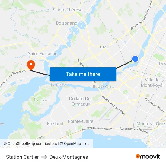 Station Cartier to Deux-Montagnes map