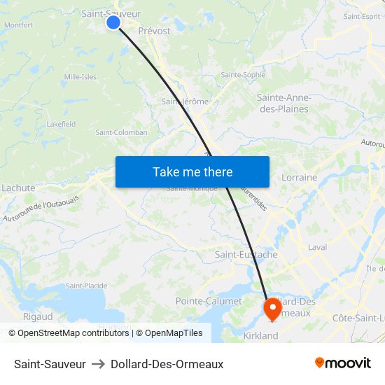 Saint-Sauveur to Dollard-Des-Ormeaux map