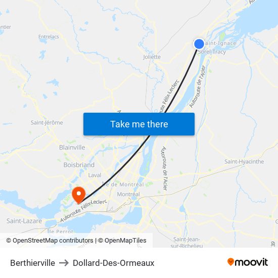 Berthierville to Dollard-Des-Ormeaux map