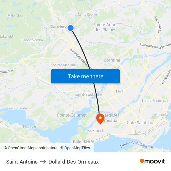 Saint-Antoine to Dollard-Des-Ormeaux map